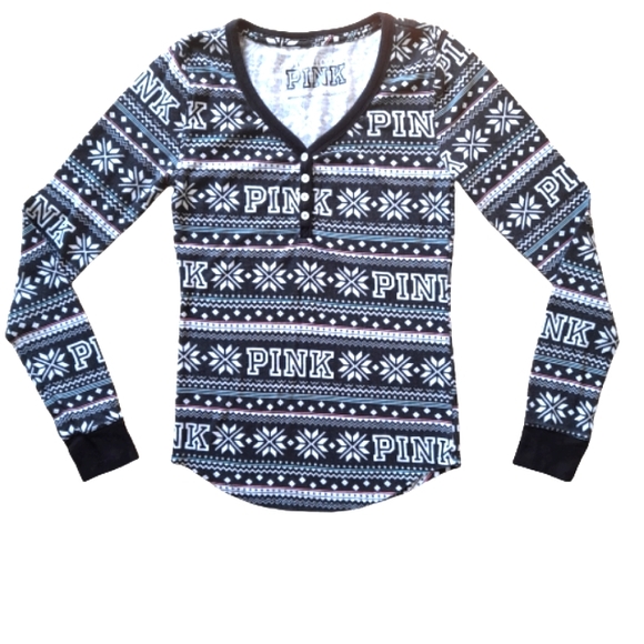 PINK Victoria's Secret Other - PINK VICTORIA'S SECRET Long Sleeve Thermal Sleep Shirt Black and White Sz Small